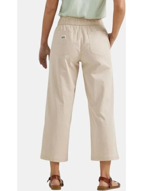 Lee Ultra Lux Womens 16 Comfort Pants Wide Leg Crop Capri High Rise Greige NEW - Picture 4 of 8